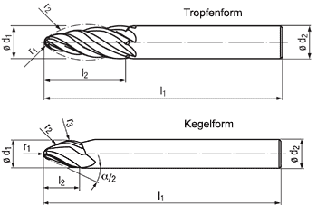 technische Zeichnung Tonnenfräser Kreissegmentfräser Kegelfräser RG400L-KSF