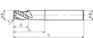 technische Zeichnung HPC Schruppfräser für ALU Typ MS73