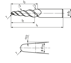 technische Zeichnung Tonnenfräser Kreissegmentfräser Tropfenfräser TL643